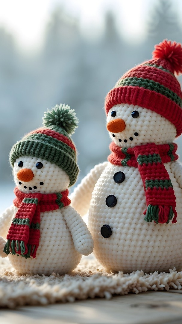 Duży bałwanek i mały w czapce i szaliku