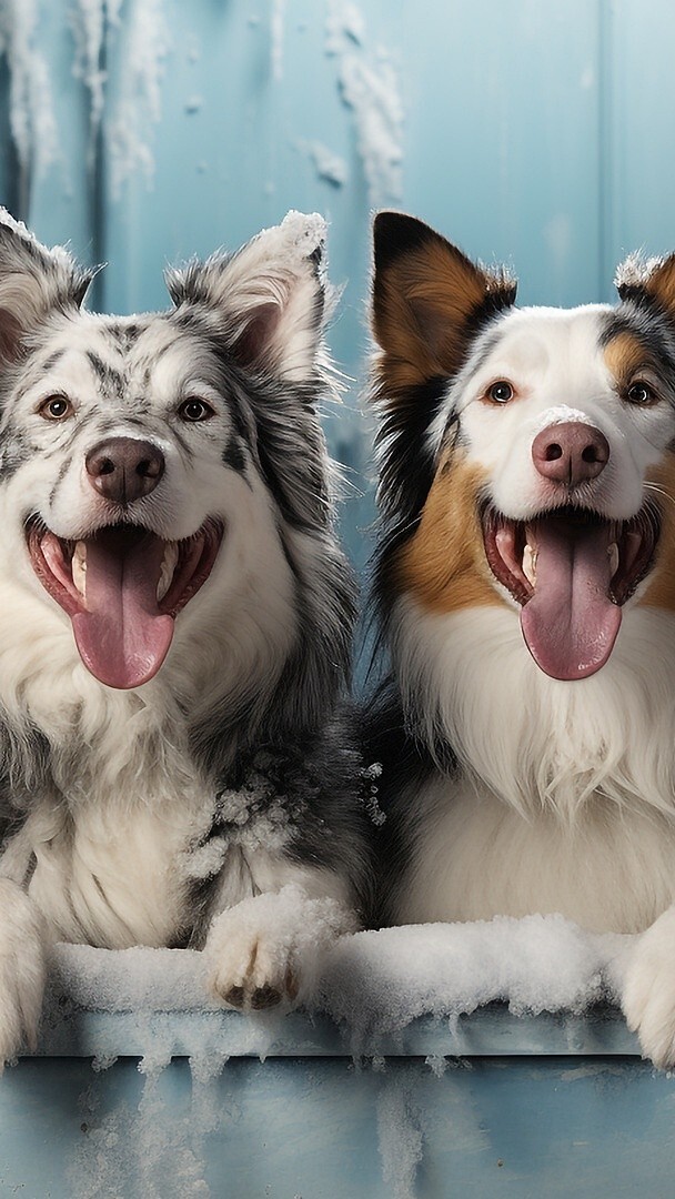 Dwa border collie z wystawionymi językami
