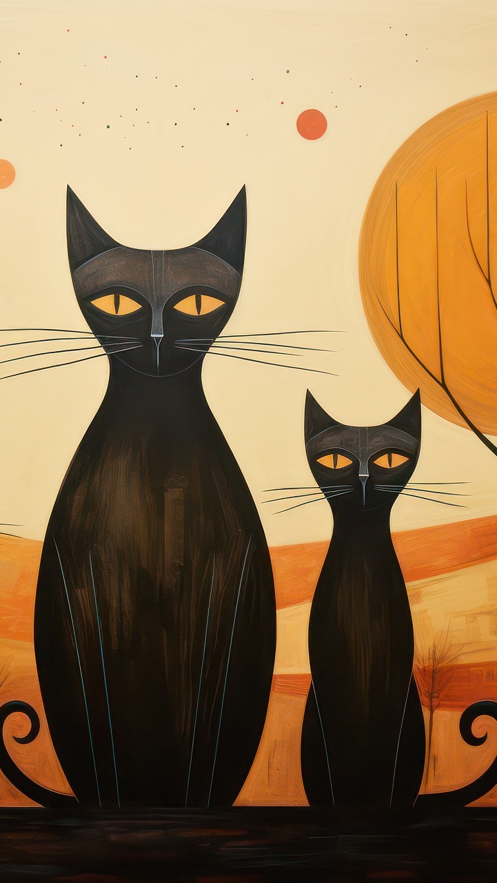 Dwa czarne koty w grafice