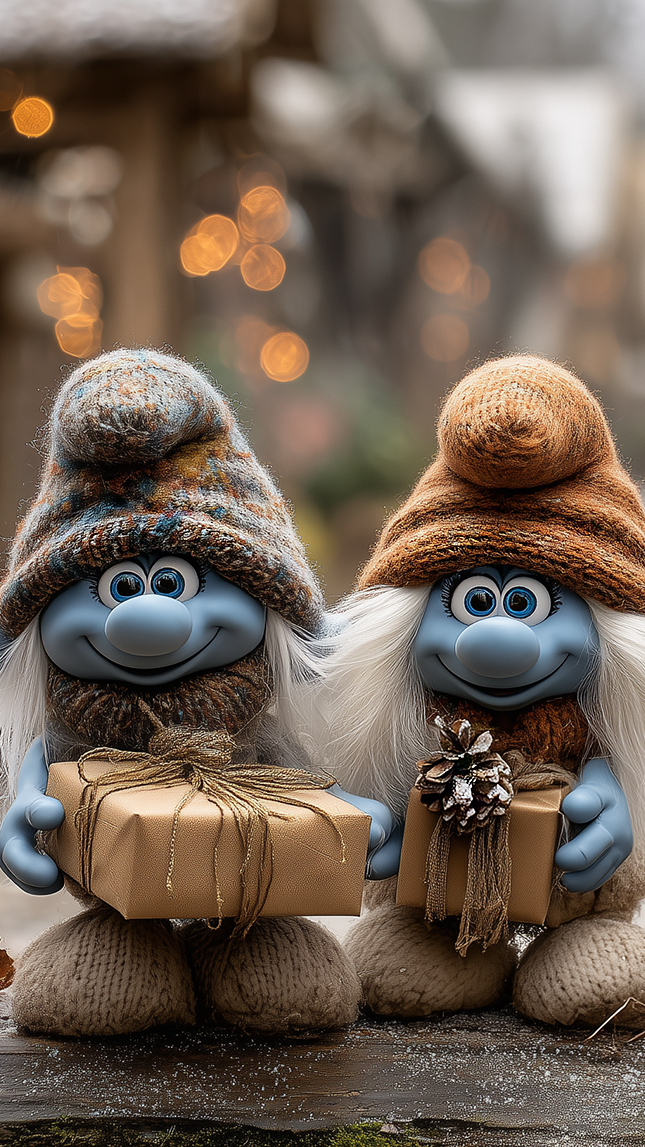Dwa smerfy z prezentami
