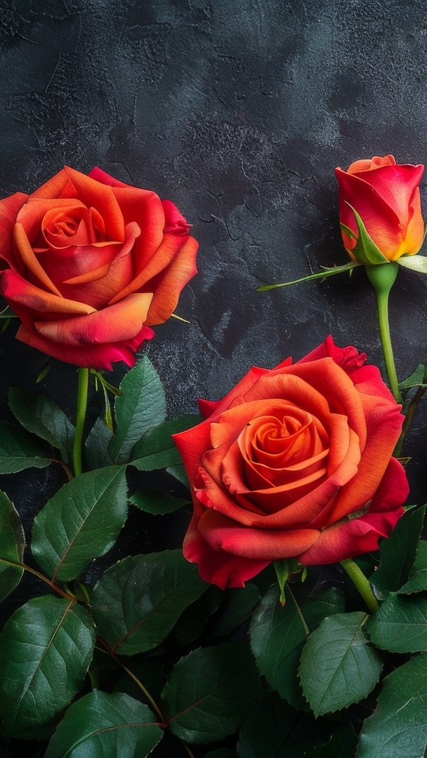 Dwie czerwone róże z pąkiem