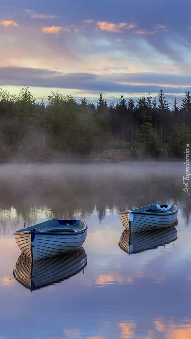 Dwie łódki na jeziorze Loch Rusky