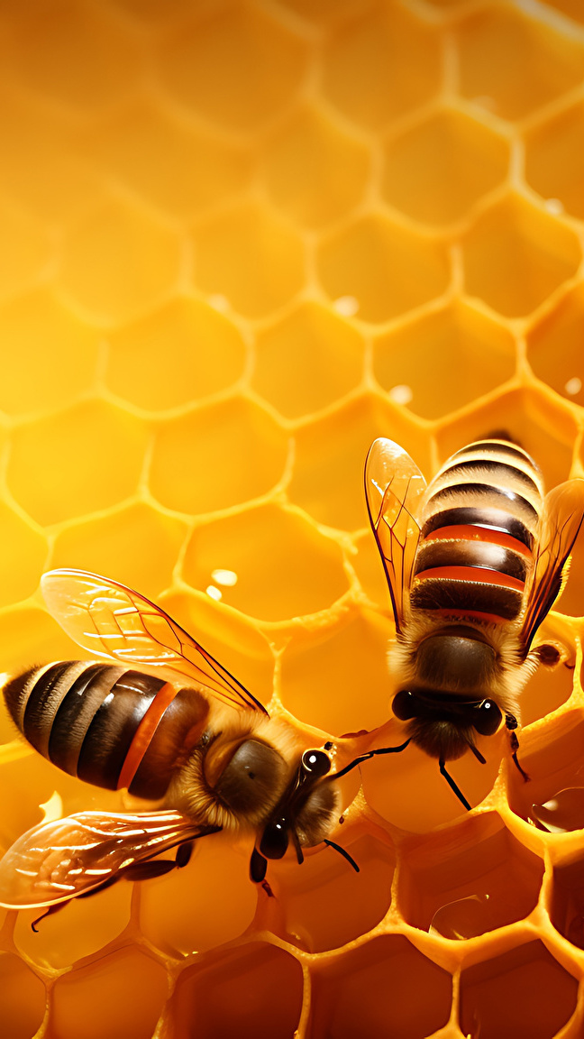 Dwie pszczoły ma plastrze miodu