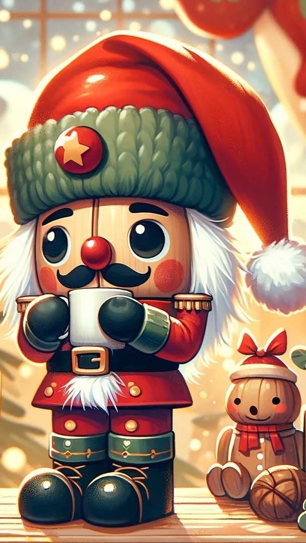 Dziadek do orzechów z kubkiem w grafice