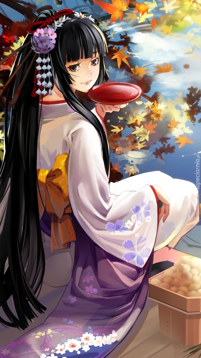 Dziewczyna w kimonie jesienią