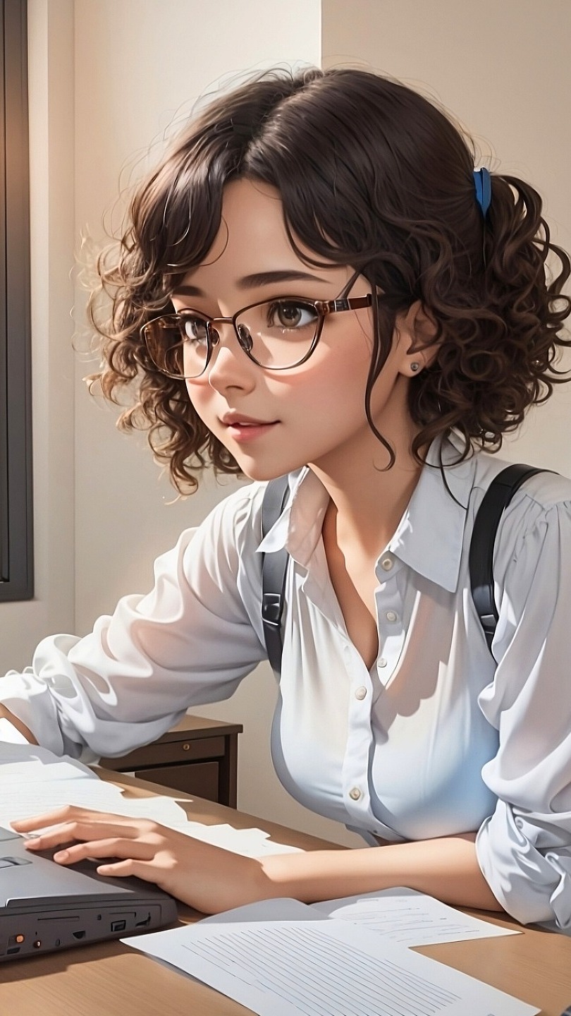 Dziewczyna w okularach w grafice