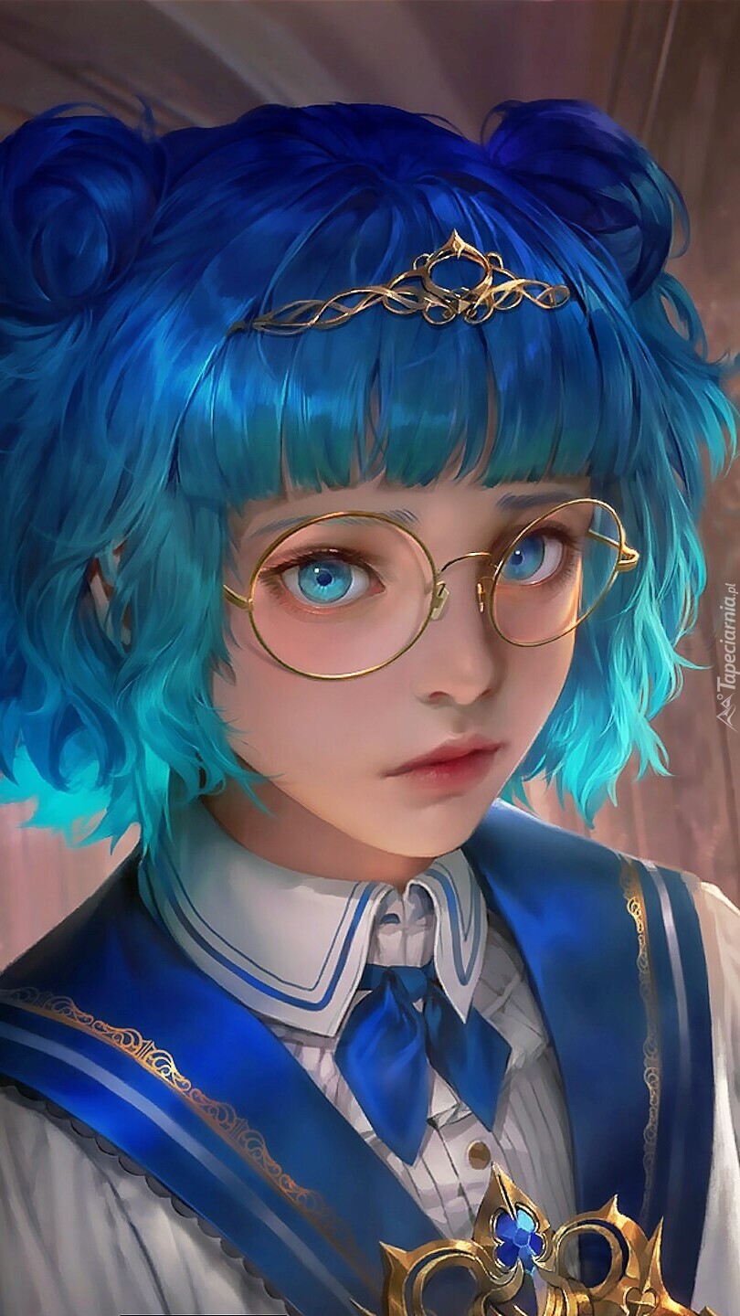 Dziewczyna z niebieskimi włosami w okularach