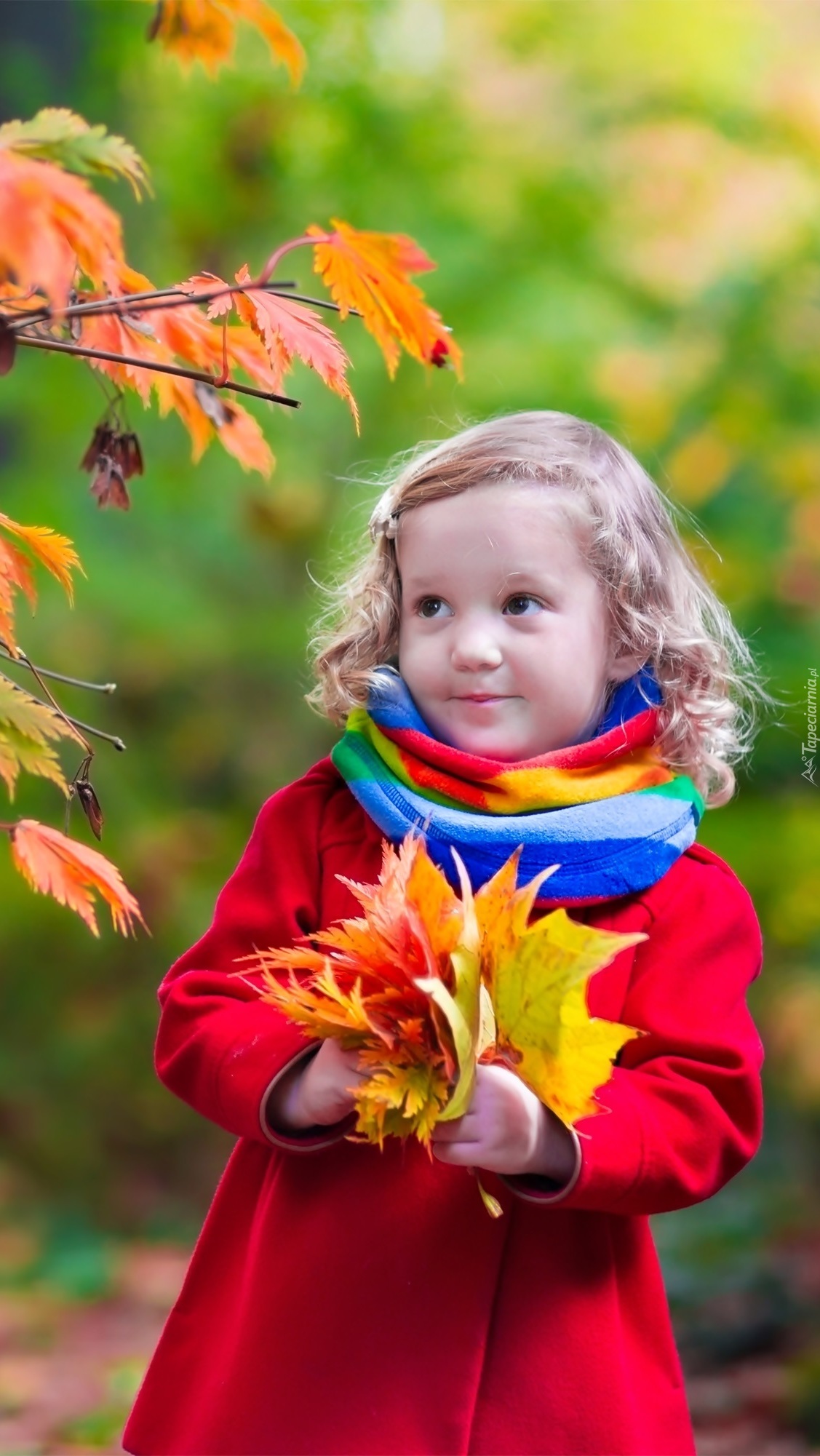 Dziewczynka trzymająca bukiet z liści
