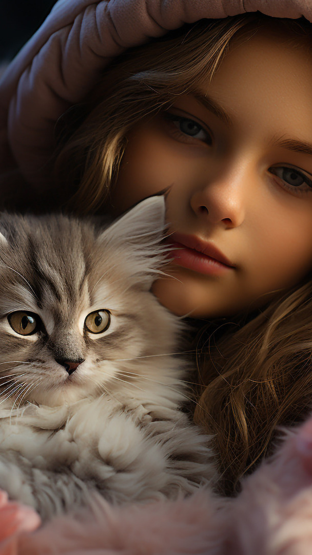 Dziewczynka w kapturze z kotkiem