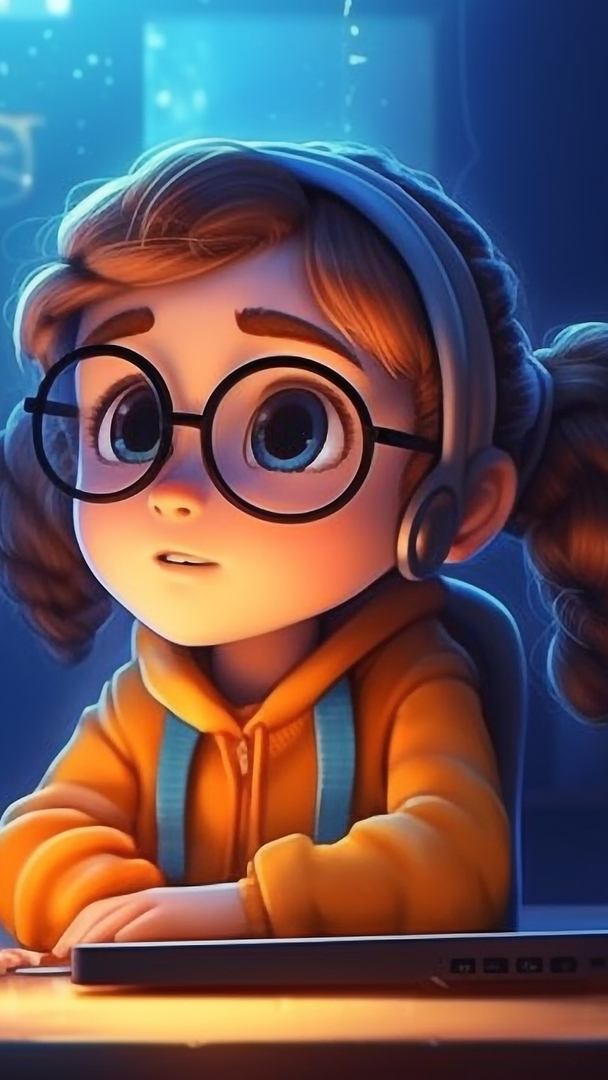 Dziewczynka w okularach ze słuchawkami na uszach