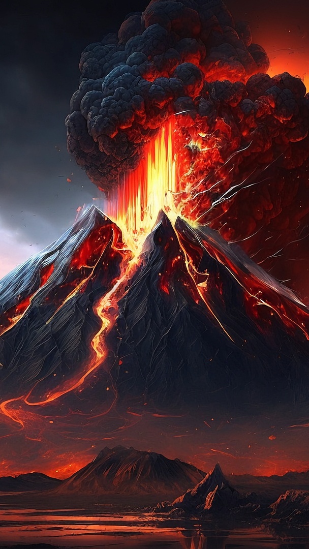 Erupcja wulkanu w grafice AI