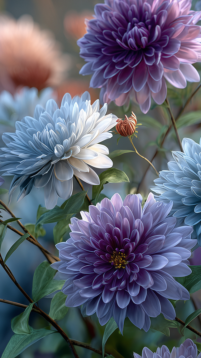 Fioletowe i niebieskie chryzantemy