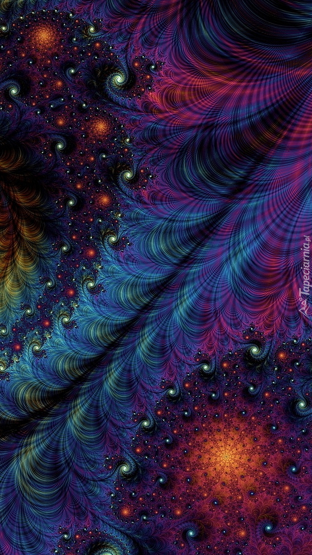 Fraktal w kolorowe spirale na ciemnym tle