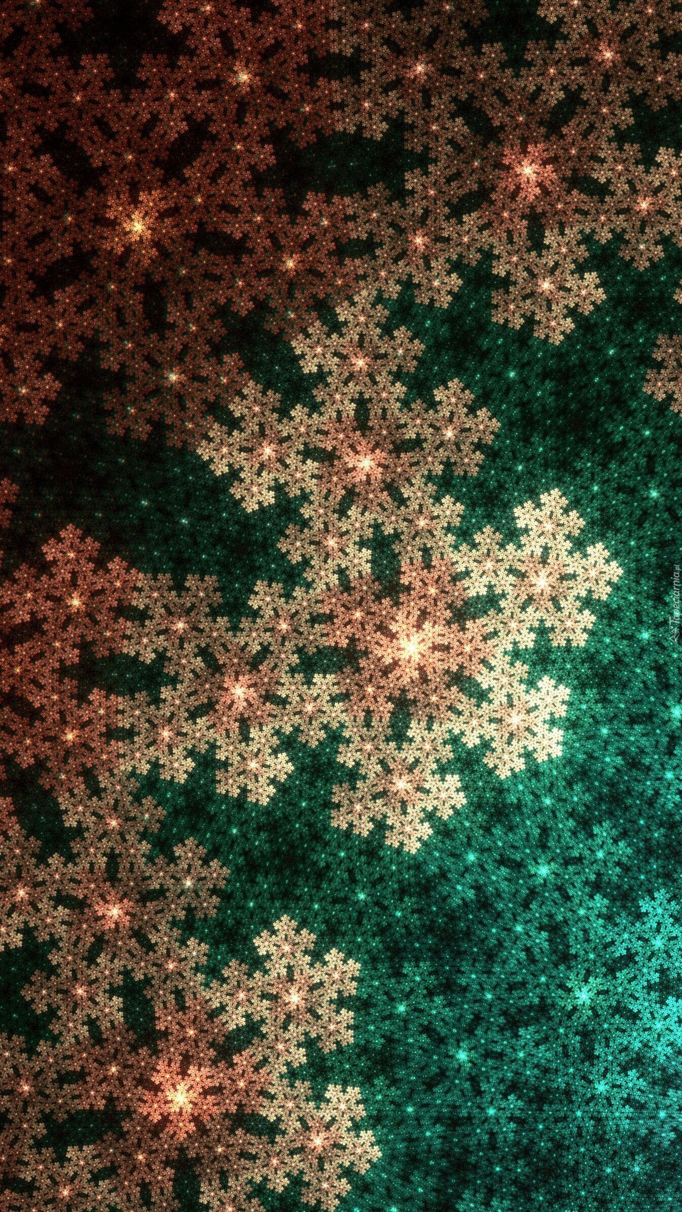 Fraktal z brązowymi i zielonymi gwiazdkami
