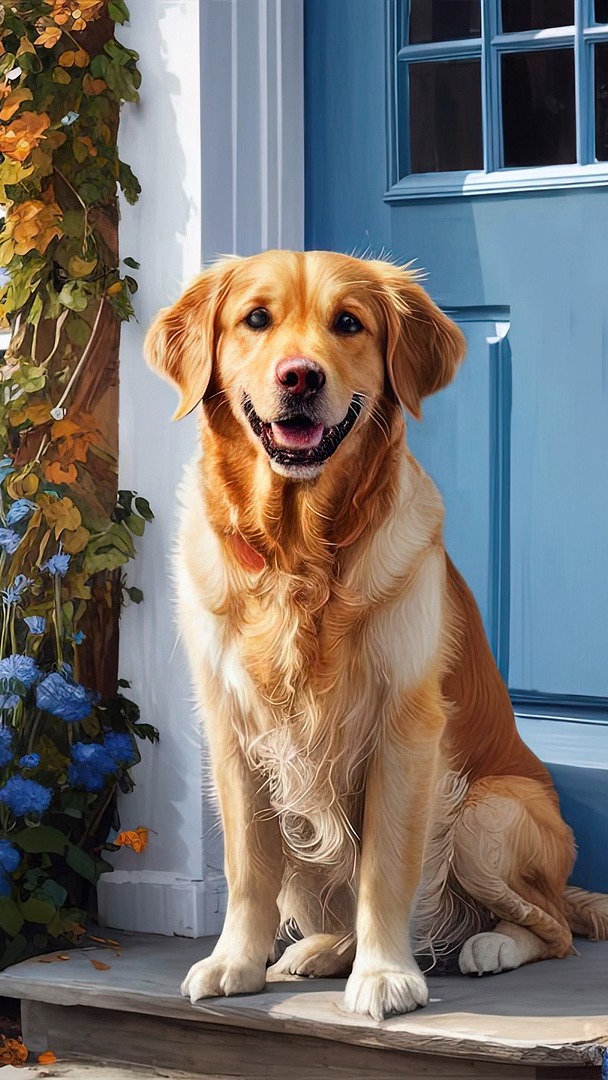 Golden retriever u progu drzwi