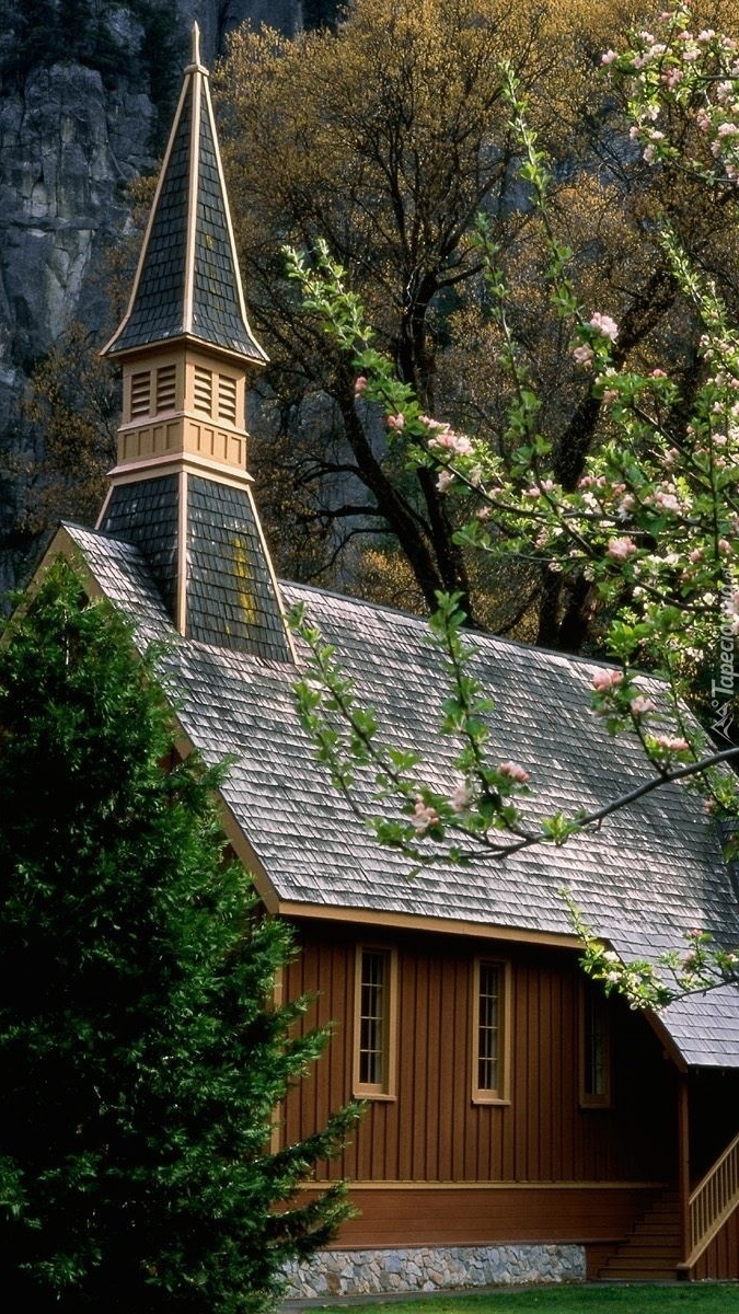 Górski kościółek między drzewami