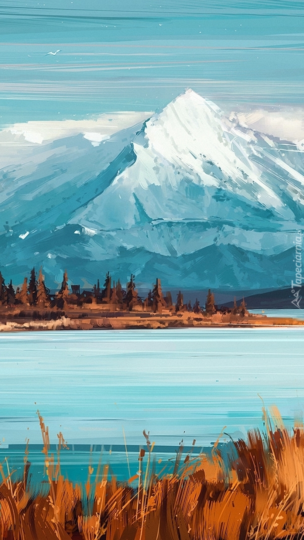 Góry i jezioro w paintography
