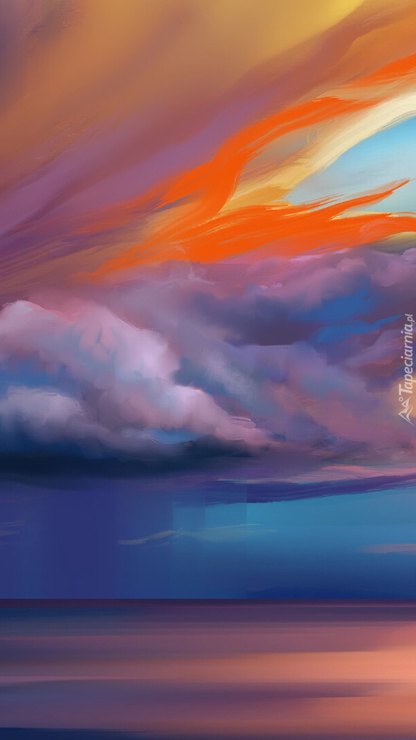 Graficzne kolorowe chmury nad morzem