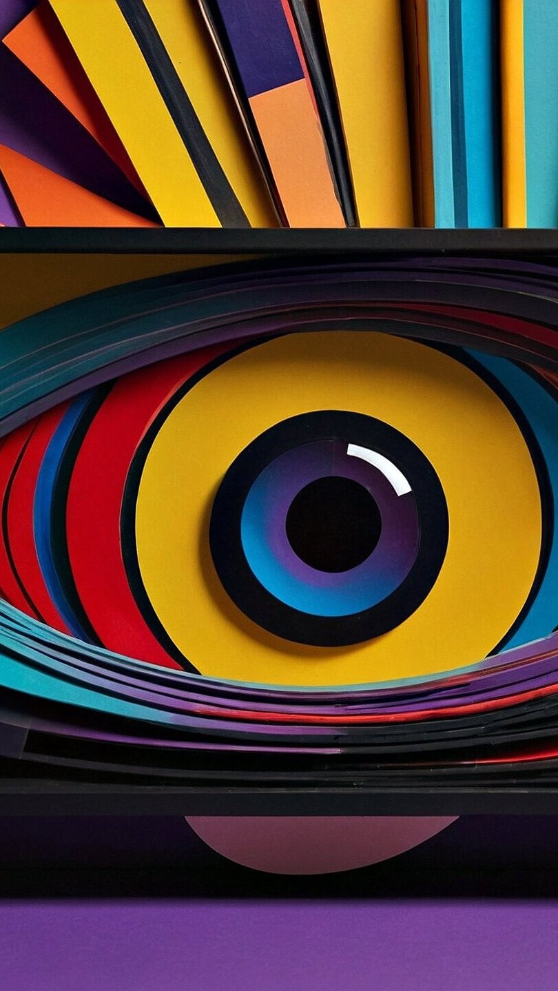 Graficzne oko na półce z książkami