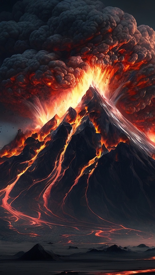 Grafika z erupcją wulkanu