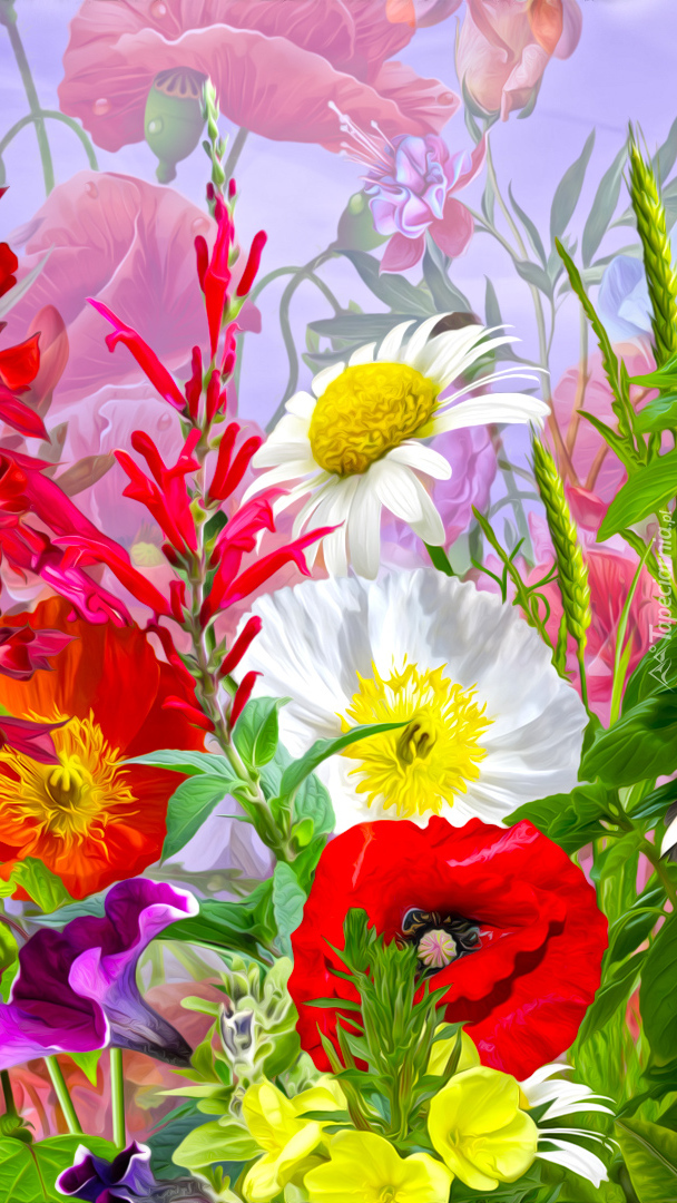 Grafika z kolorowymi kwiatami