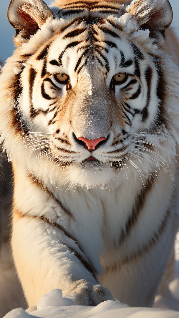 Idący biały tygrys