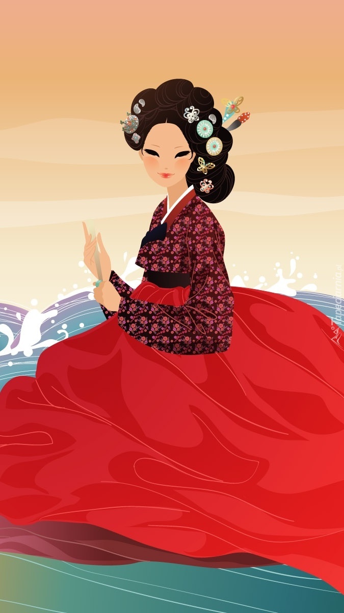 Japonka w czerwonej sukni