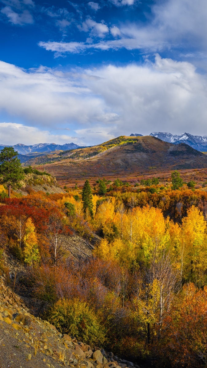 Jesienny krajobraz na przełęczy Dallas Divide w Kolorado