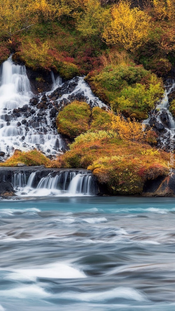 Jesienny wodospad Hraunfossar