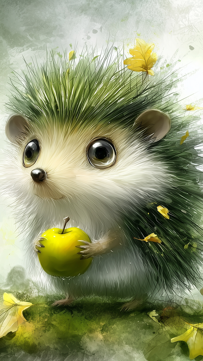 Jeż z jabłkiem w grafice