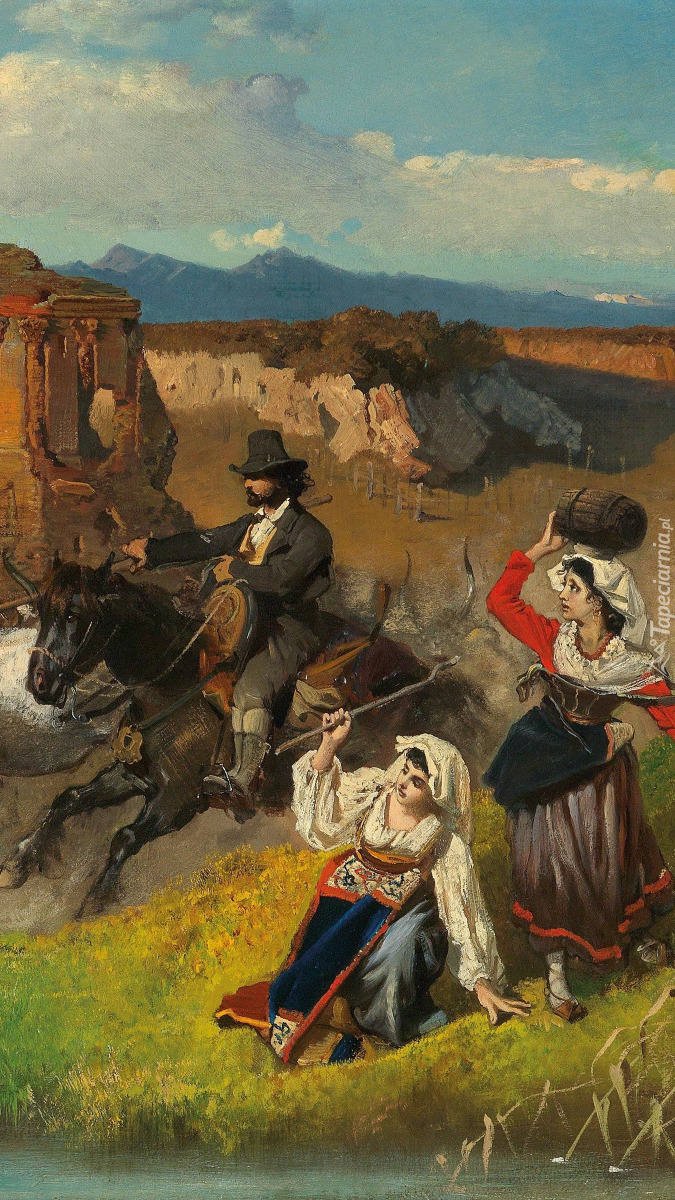 Jeździec i kobiety na obrazie Antona Romako