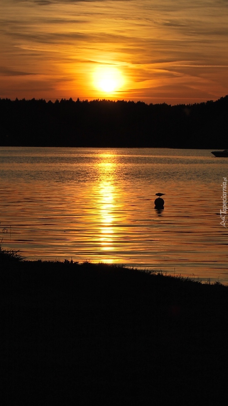 Jezioro Charzykowskie o zachodzie słońca