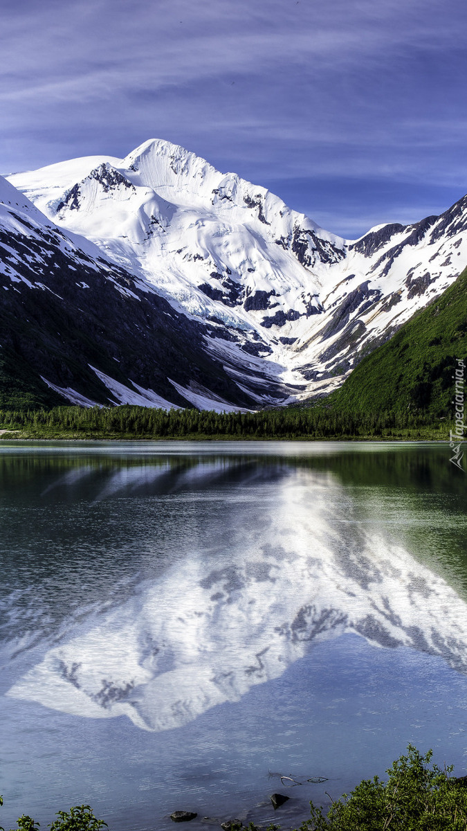 Jezioro Lake Portage i góry Chugach Mountains