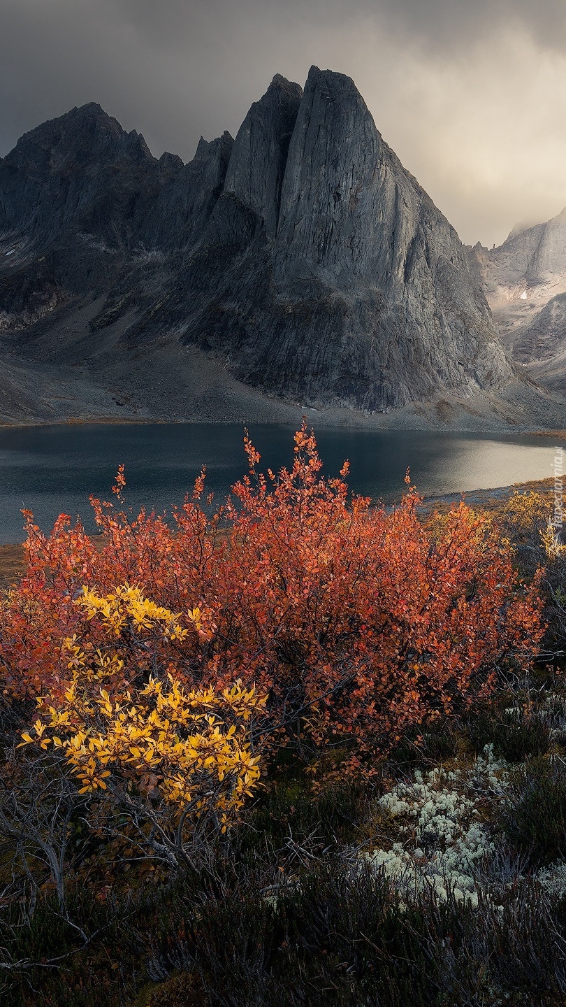 Jezioro na tle gór jesienną porą