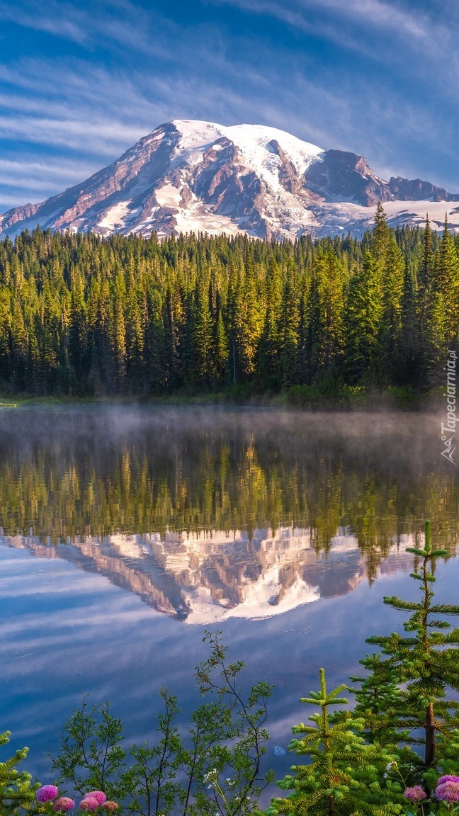 Jezioro Reflection Lakes i stratowulkan Mount Rainier