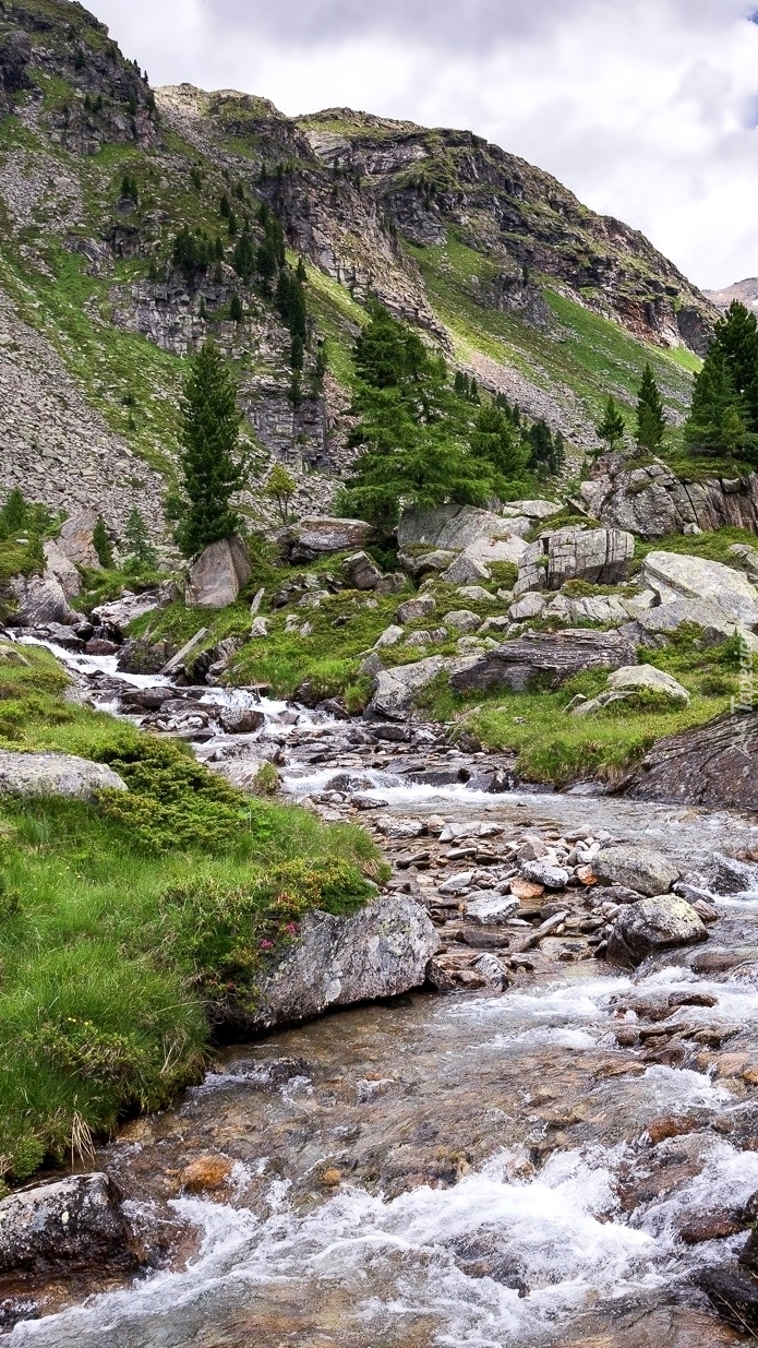 Kamienista rzeka w dolinie górskiej