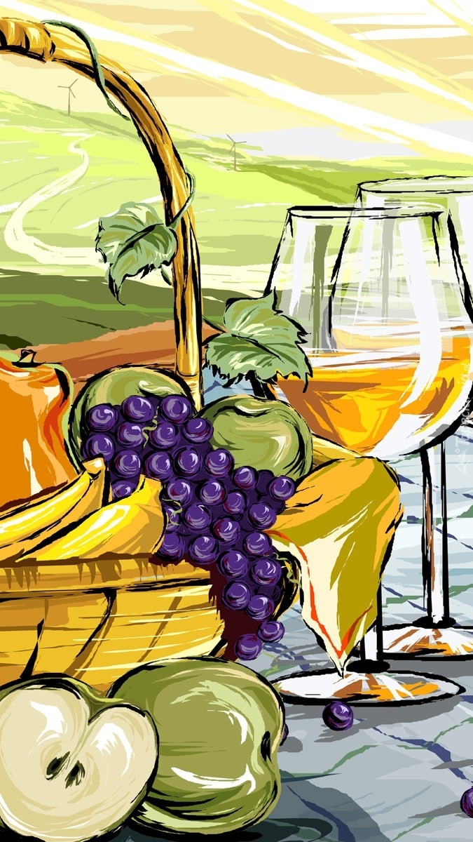 Kieliszki z winem i owoce na rysunku