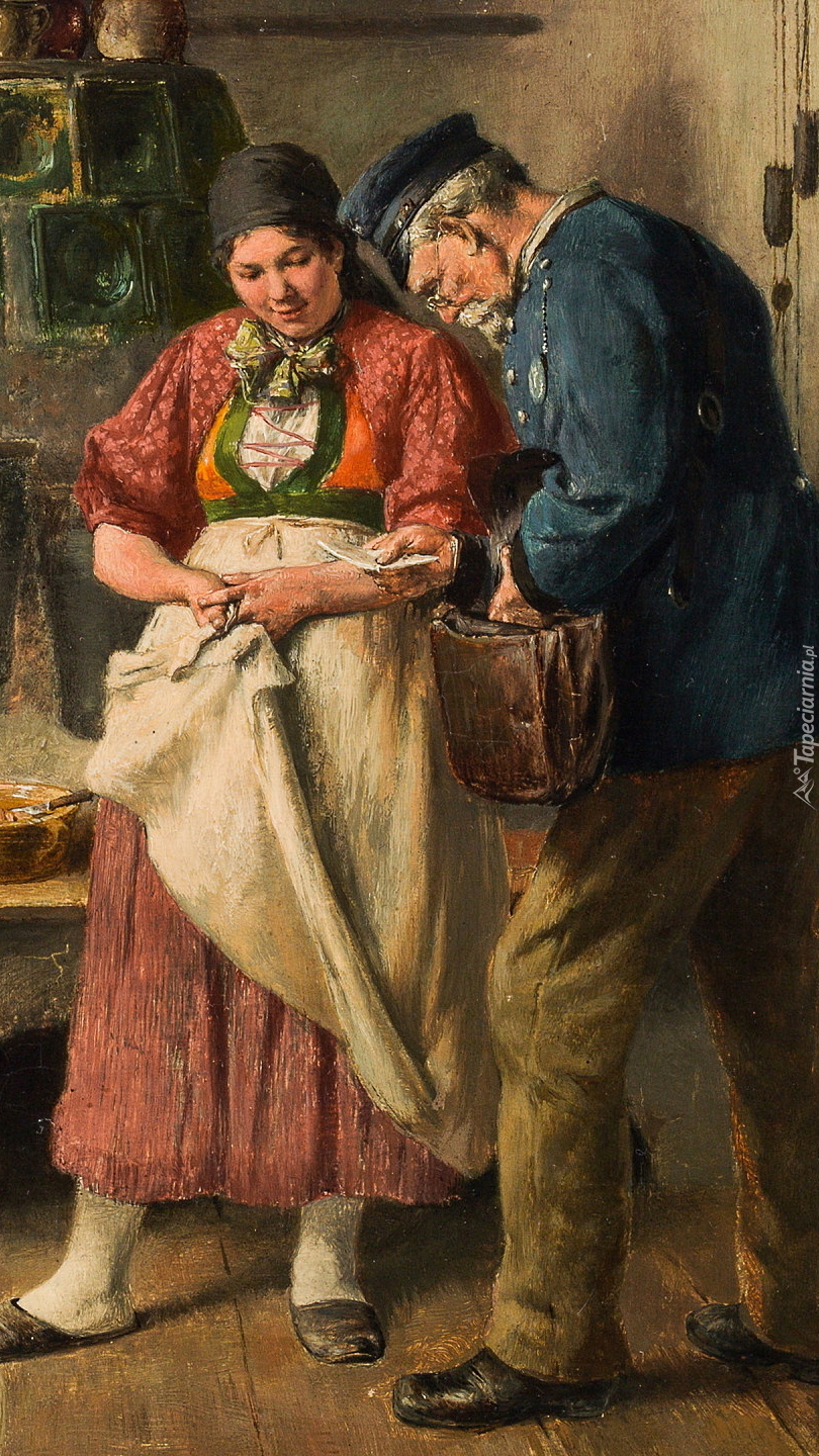 Kobieta i listonosz na obrazie Ferdinanda Pachera