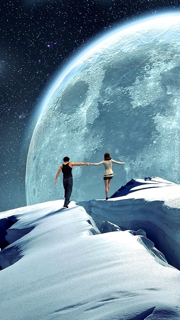Kobieta i mężczyzna na tle księżyca