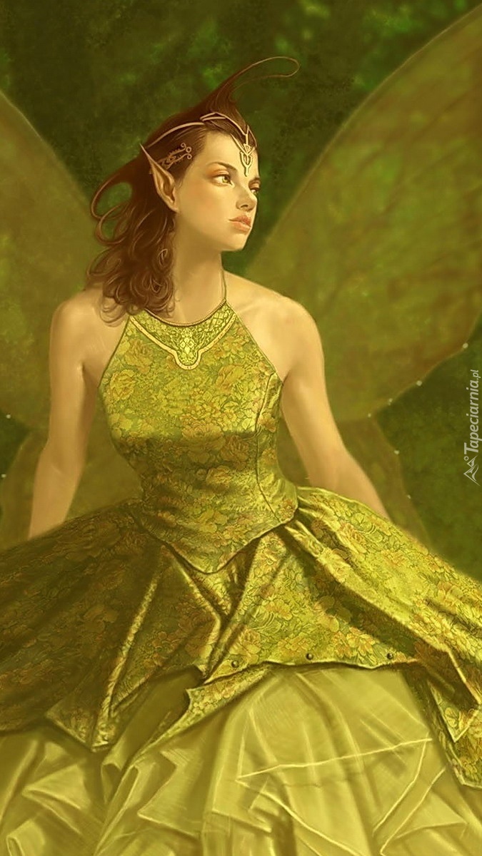 Kobieta motyl w zielonej sukni