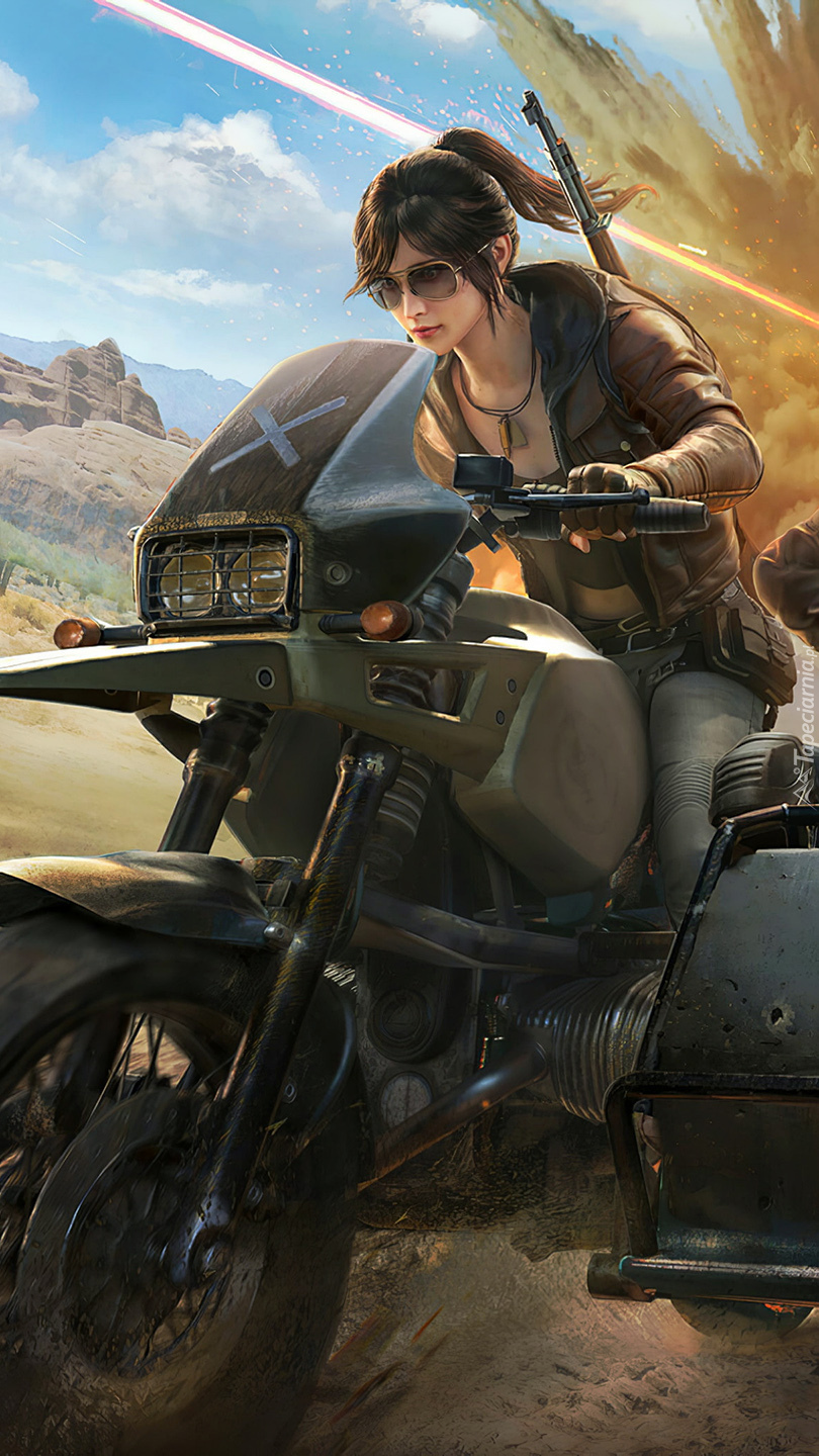 Kobieta na motocyklu z gry PlayerUnknowns Battlegrounds
