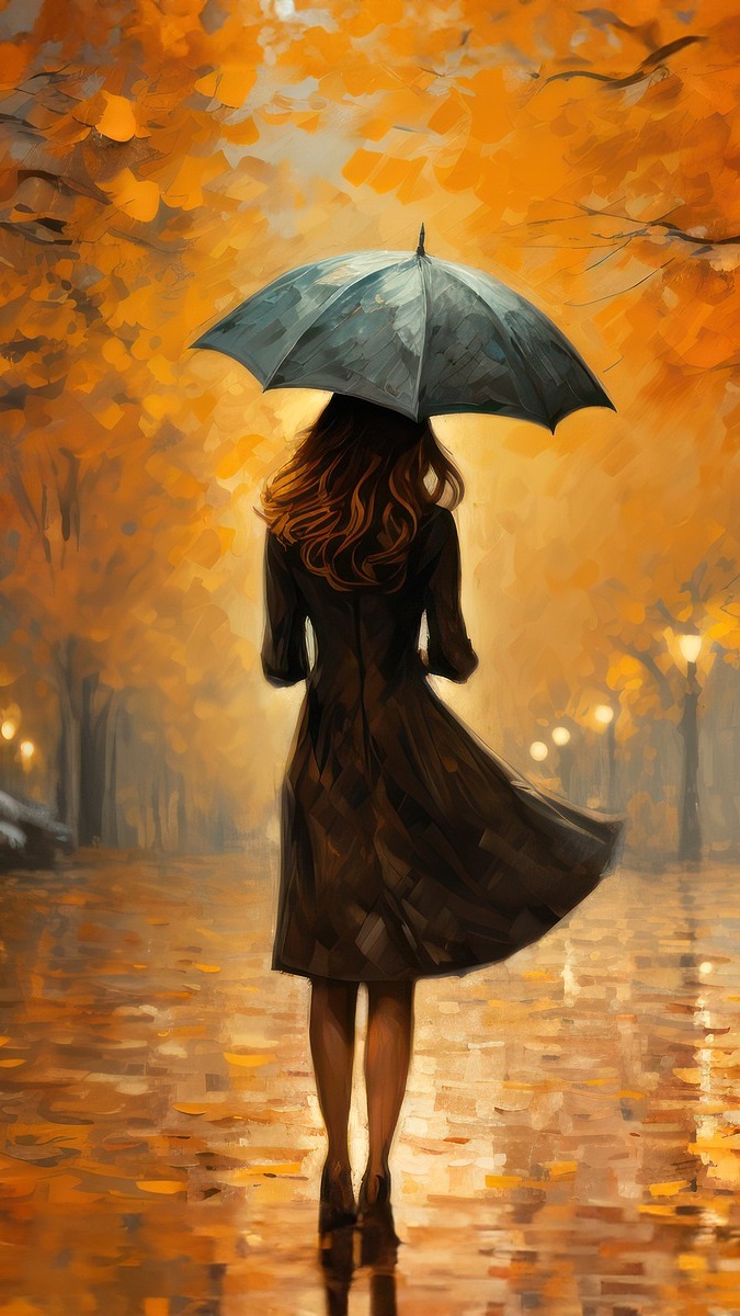 Kobieta pod parasolem na ulicy