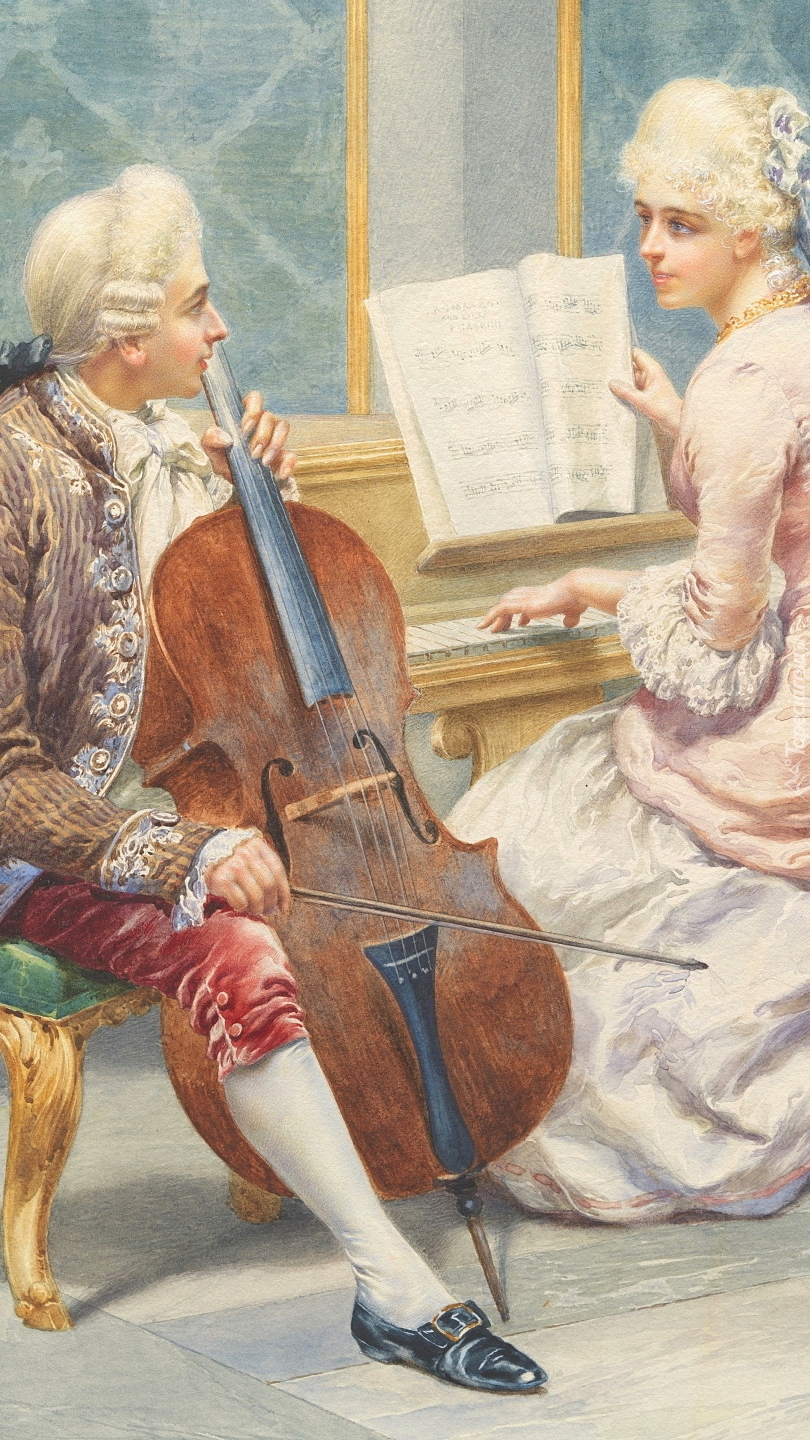 Kobieta przy fortepianie i mężczyzna z wiolonczelą