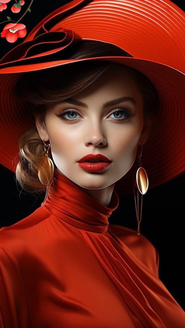 Kobieta w czerwonym kapeluszu - Tapeta na telefon