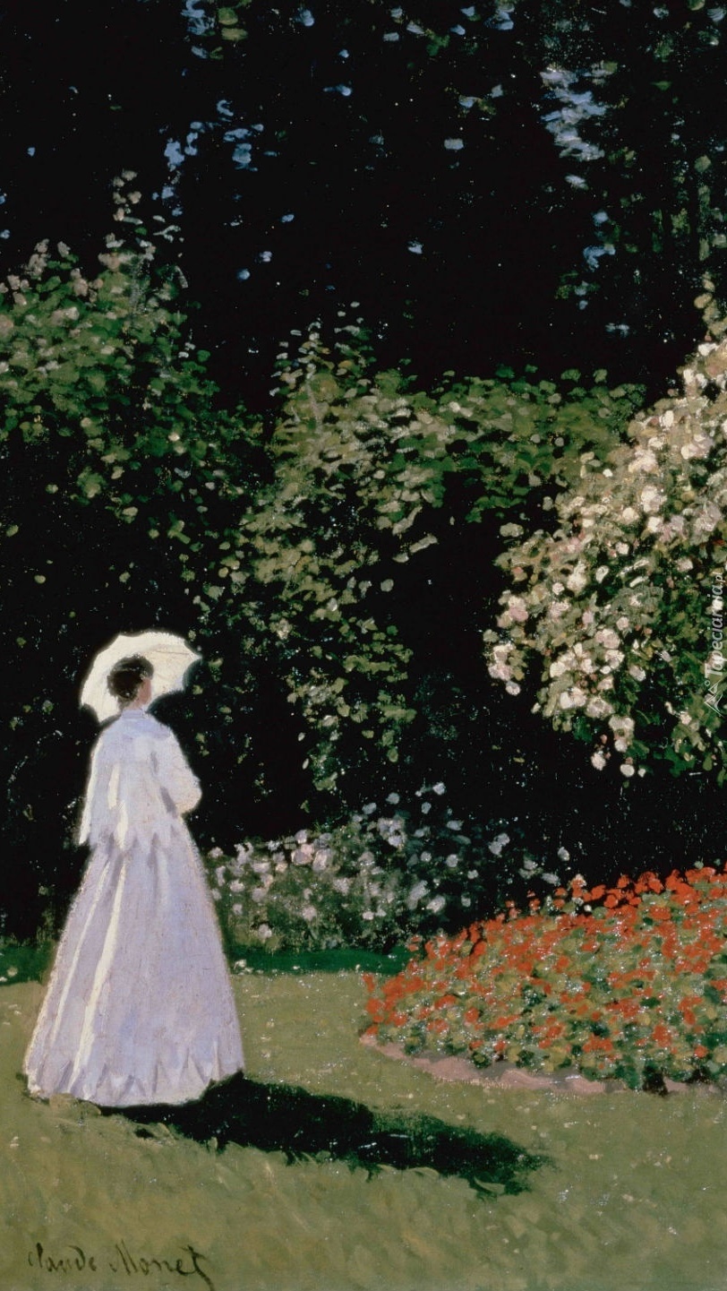 Kobieta w ogrodzie na obrazie Claude Moneta