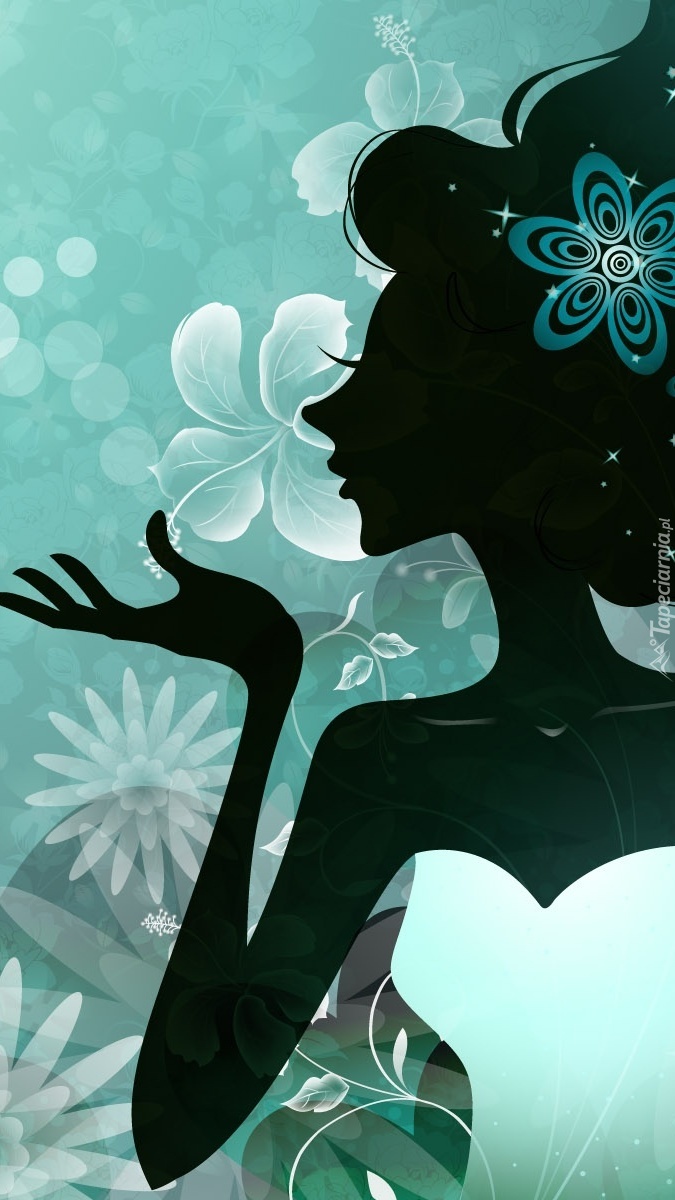 Kobieta z kwiatem we włosach w grafice