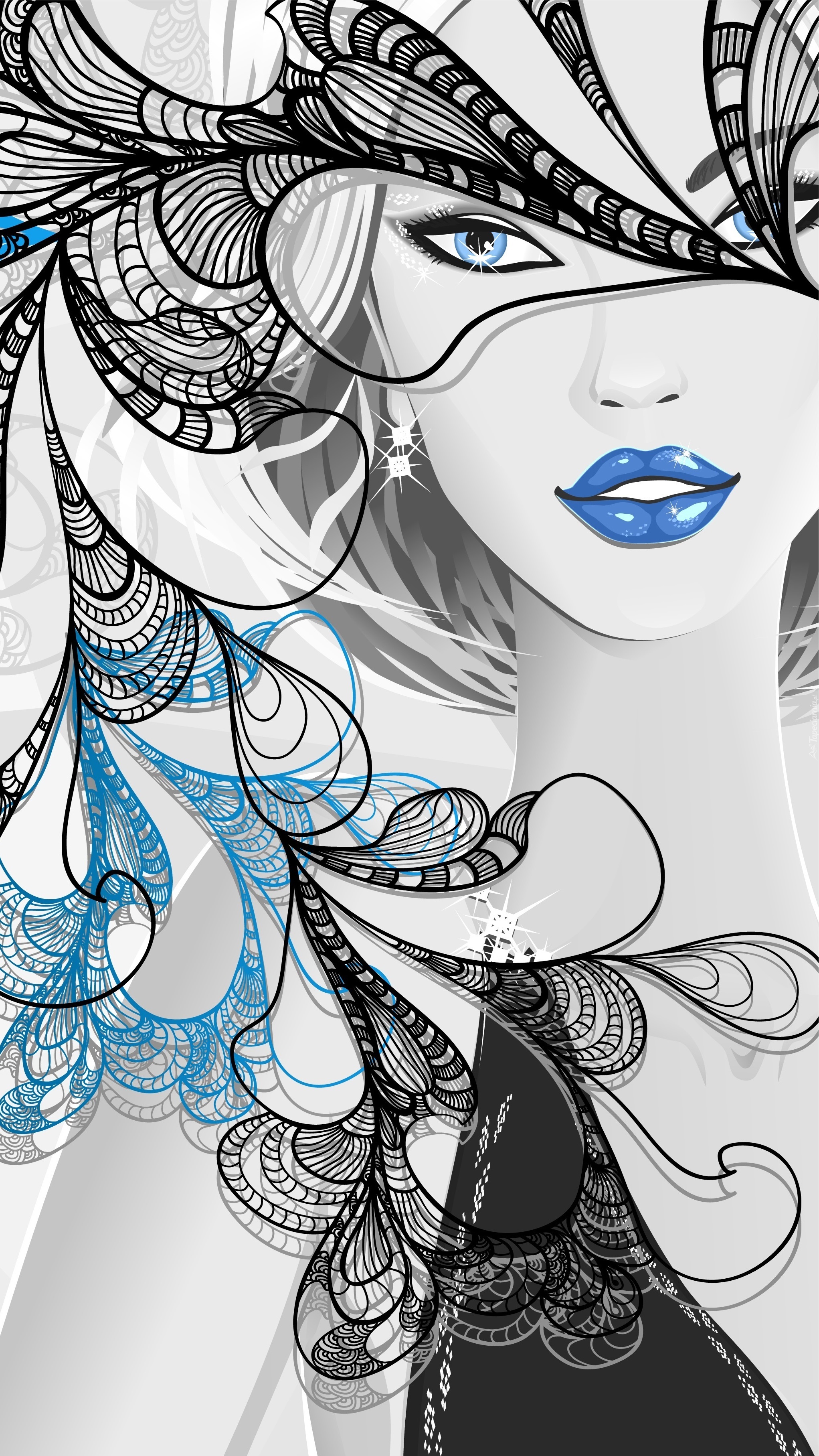 Kobieta  z niebieskimi ustami w 2D