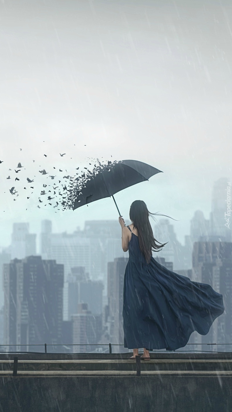 Kobieta z parasolem w grafice fantasy