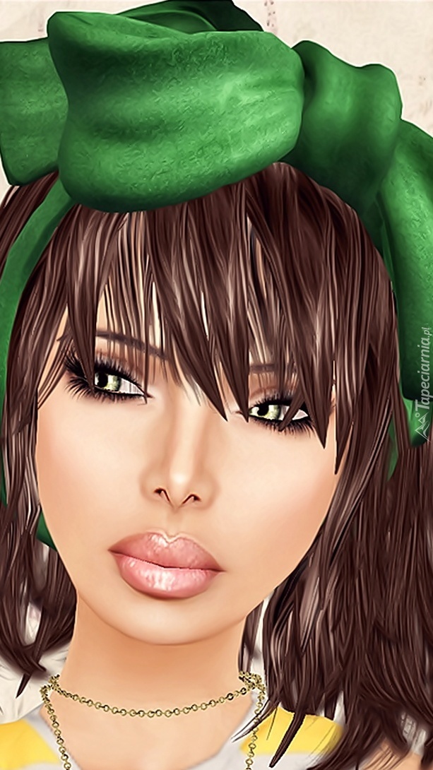Kobieta z zieloną kokardą we włosach