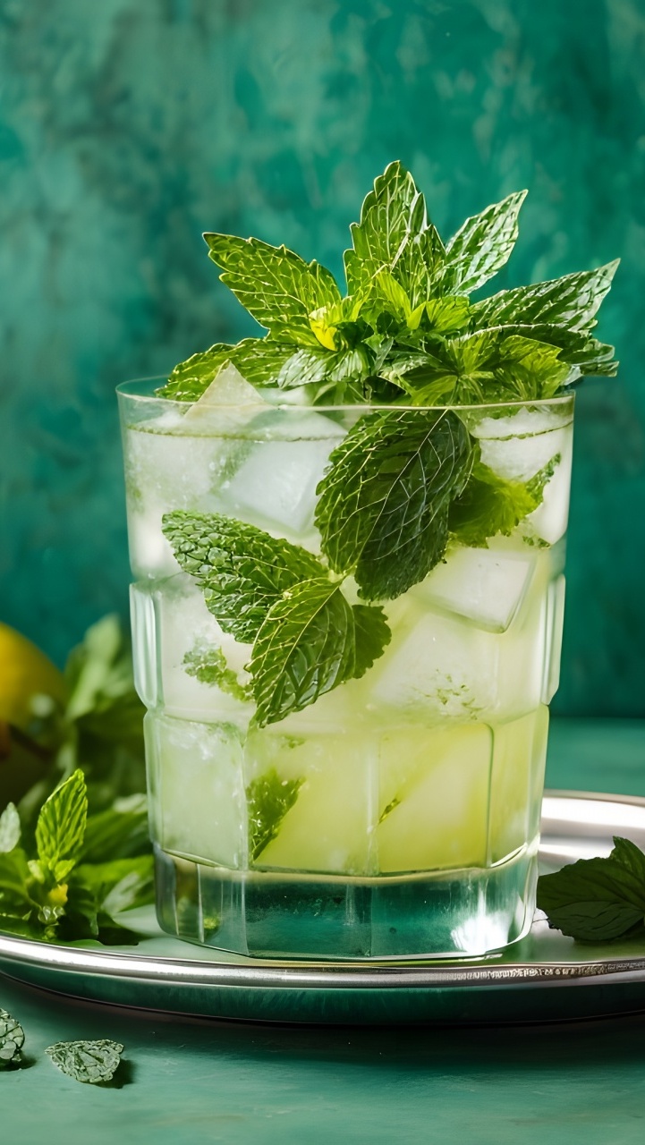 Koktajl mojito z kostkami lodu i listkami mięty